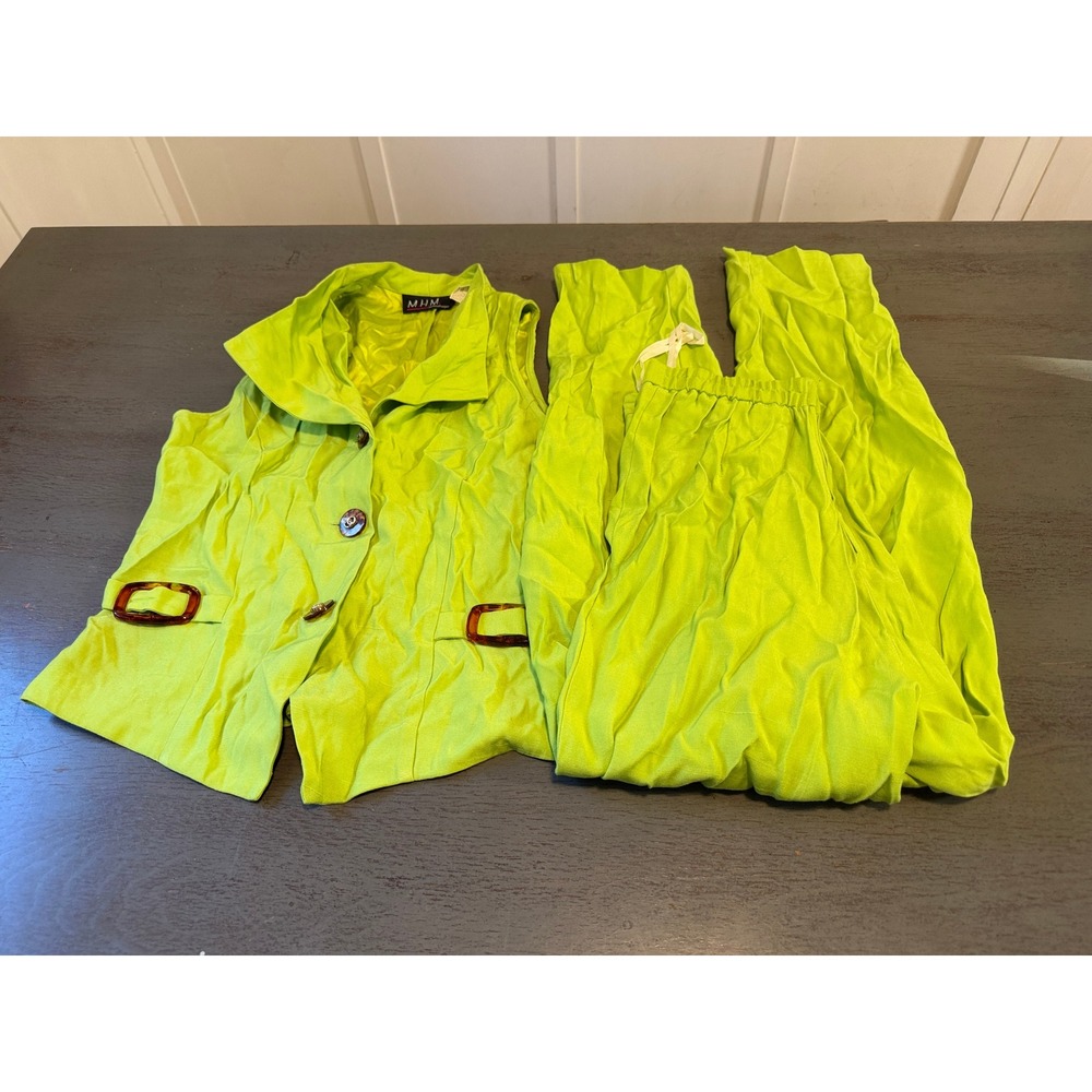 MHM Melissa Harper Lime Green 2 Piece Vest and Pants Set Vintage Size 8 043105